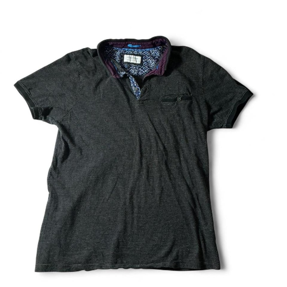Denim & Flower Mens Polo Shirt Short Sleeve Black‎ Dot Casual Stylish